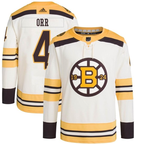 Bobby Orr Boston Bruins Youth Authentic 100th Anniversary Primegreen Adidas Jersey - Cream