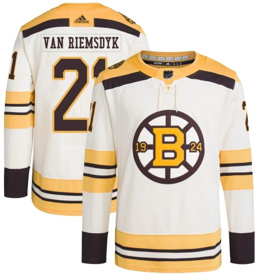 James van Riemsdyk Boston Bruins Youth Authentic 100th Anniversary Primegreen Adidas Jersey - Cream