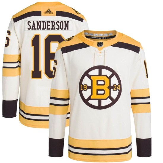 Derek Sanderson Boston Bruins Youth Authentic 100th Anniversary Primegreen Adidas Jersey - Cream