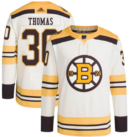 Tim Thomas Boston Bruins Youth Authentic 100th Anniversary Primegreen Adidas Jersey - Cream