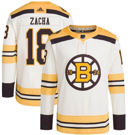 Pavel Zacha Boston Bruins Youth Authentic 100th Anniversary Primegreen Adidas Jersey - Cream