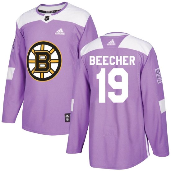 Johnny Beecher Boston Bruins Youth Authentic Fights Cancer Practice Adidas Jersey - Purple