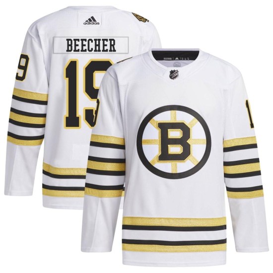 Johnny Beecher Boston Bruins Youth Authentic 100th Anniversary Primegreen Adidas Jersey - White