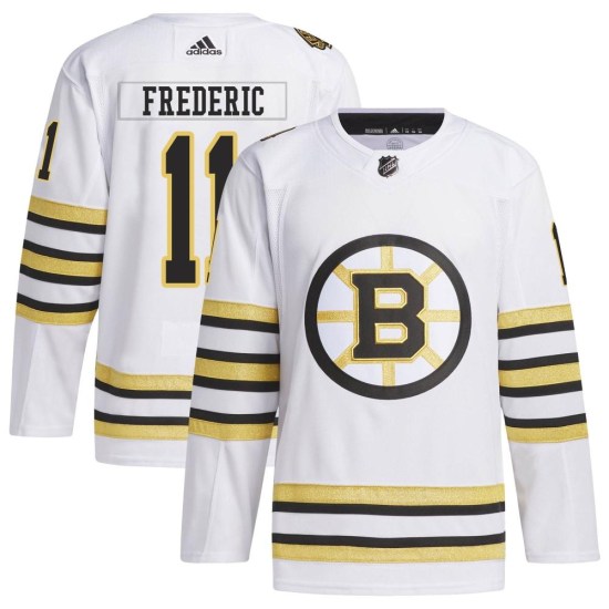 Trent Frederic Boston Bruins Youth Authentic 100th Anniversary Primegreen Adidas Jersey - White