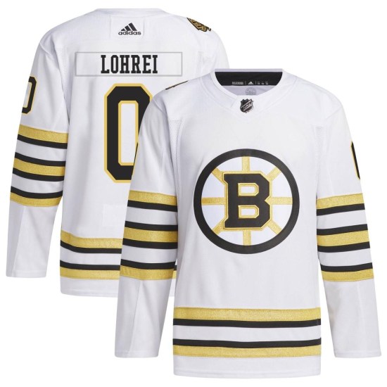 Mason Lohrei Boston Bruins Youth Authentic 100th Anniversary Primegreen Adidas Jersey - White