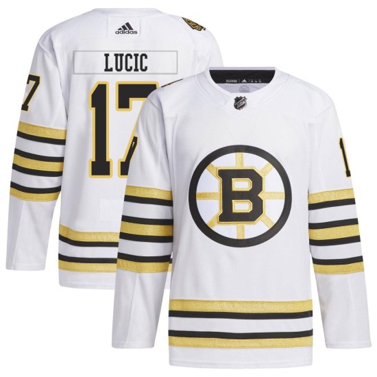 Milan Lucic Boston Bruins Youth Authentic 100th Anniversary Primegreen Adidas Jersey - White