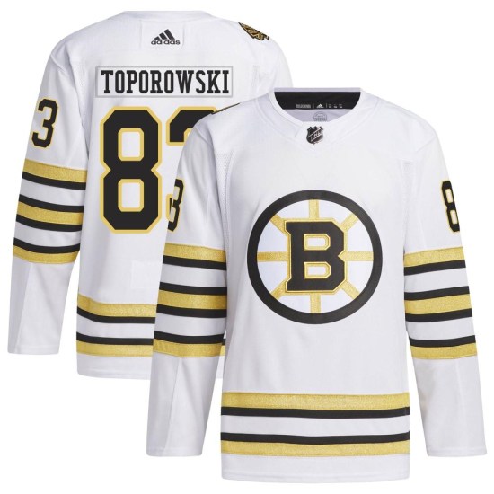 Luke Toporowski Boston Bruins Youth Authentic 100th Anniversary Primegreen Adidas Jersey - White