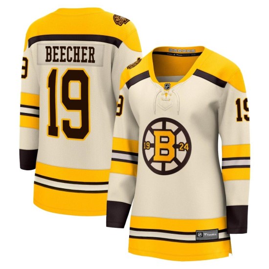 Johnny Beecher Boston Bruins Women's Premier Breakaway 100th Anniversary Fanatics Branded Jersey - Cream