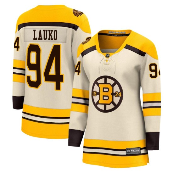 Jakub Lauko Boston Bruins Women's Premier Breakaway 100th Anniversary Fanatics Branded Jersey - Cream