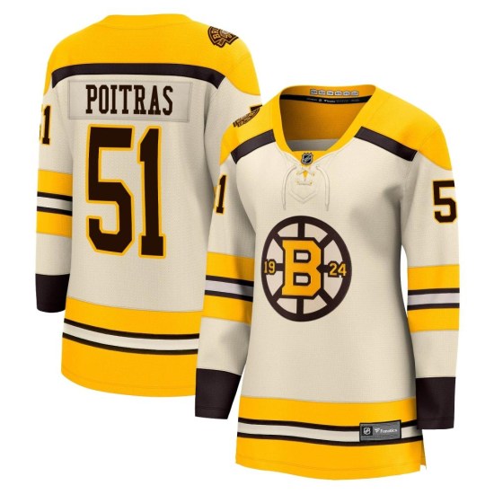 Matthew Poitras Boston Bruins Women's Premier Breakaway 100th Anniversary Fanatics Branded Jersey - Cream