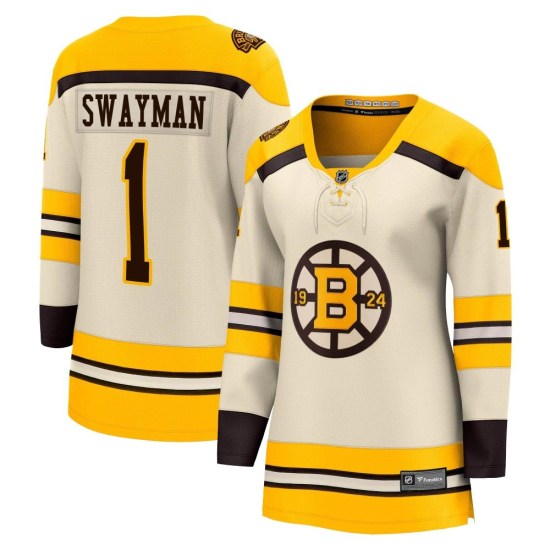 Jeremy Swayman Boston Bruins Women's Premier Breakaway 100th Anniversary Fanatics Branded Jersey - Cream