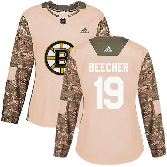 Johnny Beecher Boston Bruins Women's Authentic Veterans Day Practice Adidas Jersey - Camo