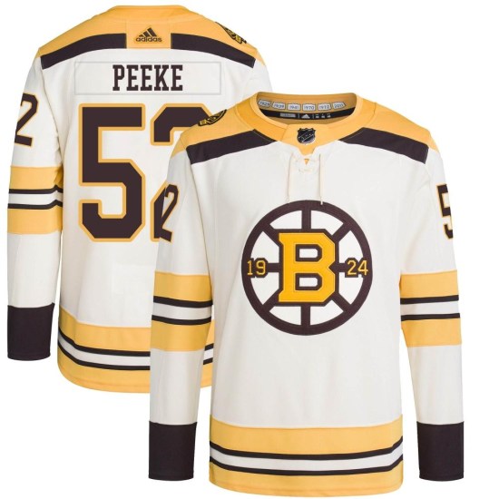 Andrew Peeke Boston Bruins Authentic 100th Anniversary Primegreen Adidas Jersey - Cream