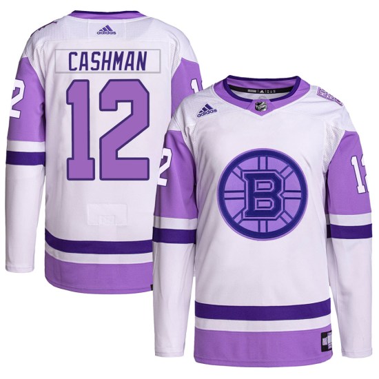 Wayne Cashman Boston Bruins Youth Authentic Hockey Fights Cancer Primegreen Adidas Jersey - White/Purple