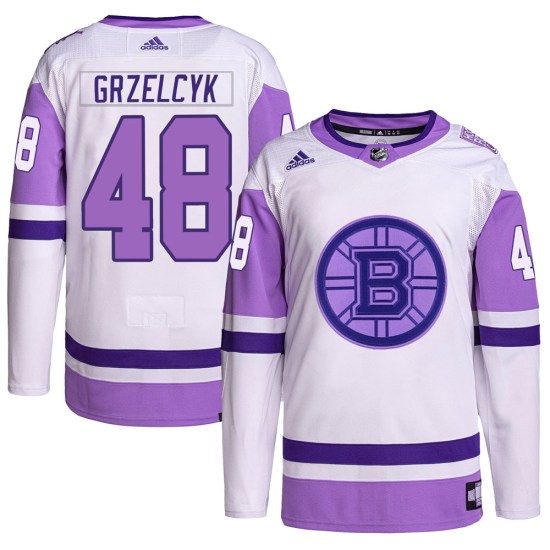 Matt Grzelcyk Boston Bruins Youth Authentic Hockey Fights Cancer Primegreen Adidas Jersey - White/Purple