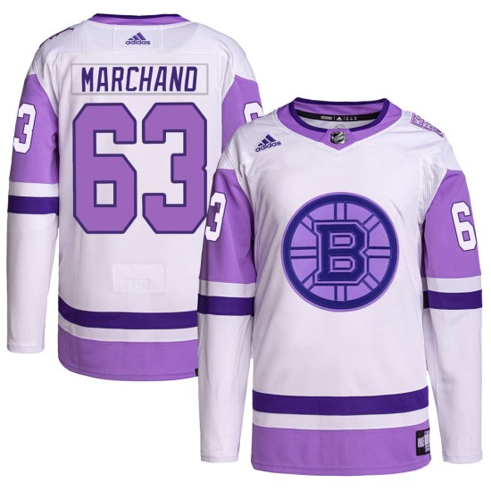 Brad Marchand Boston Bruins Youth Authentic Hockey Fights Cancer Primegreen Adidas Jersey - White/Purple