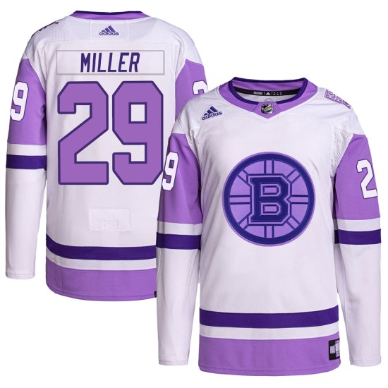 Jay Miller Boston Bruins Youth Authentic Hockey Fights Cancer Primegreen Adidas Jersey - White/Purple