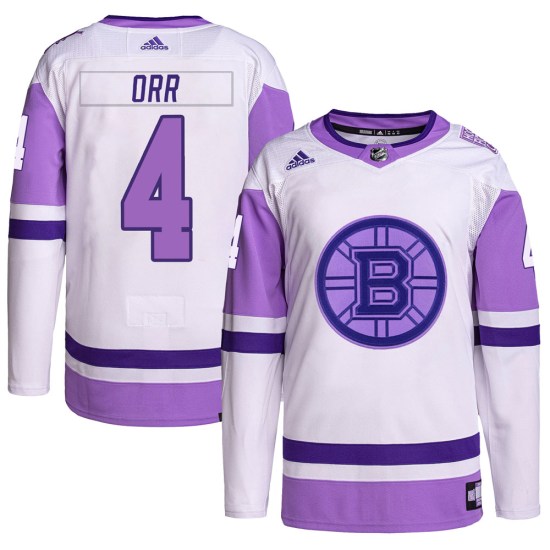 Bobby Orr Boston Bruins Youth Authentic Hockey Fights Cancer Primegreen Adidas Jersey - White/Purple