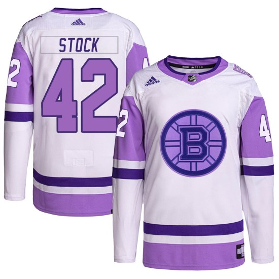 Pj Stock Boston Bruins Youth Authentic Hockey Fights Cancer Primegreen Adidas Jersey - White/Purple