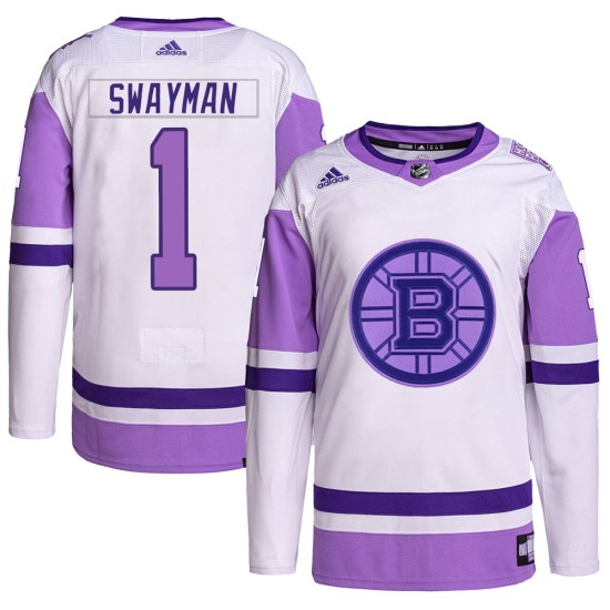 Jeremy Swayman Boston Bruins Youth Authentic Hockey Fights Cancer Primegreen Adidas Jersey - White/Purple