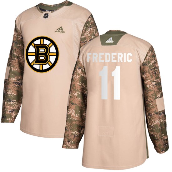 Trent Frederic Boston Bruins Youth Authentic Veterans Day Practice Adidas Jersey - Camo